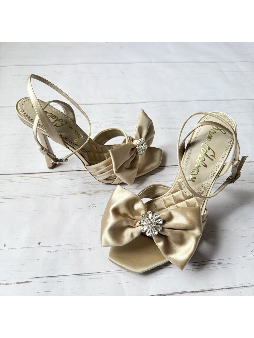 Sam Edelman Lexi Womens Heels Champagne Beige Bow Bling 8.5M Stiletto